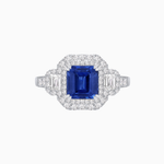 Load image into Gallery viewer, Art Deco Inspired Emerald Cut Halo Ring with Baguette Diamonds