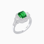 Load image into Gallery viewer, Art Deco Inspired Emerald Cut Halo Ring with Baguette Diamonds