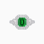 Load image into Gallery viewer, Art Deco Inspired Emerald Cut Halo Ring with Baguette Diamonds