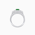 Load image into Gallery viewer, Art Deco Inspired Emerald Cut Halo Ring with Baguette Diamonds