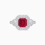 Load image into Gallery viewer, Art Deco Inspired Emerald Cut Halo Ring with Baguette Diamonds