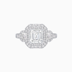 Load image into Gallery viewer, Art Deco Inspired Emerald Cut Halo Ring with Baguette Diamonds