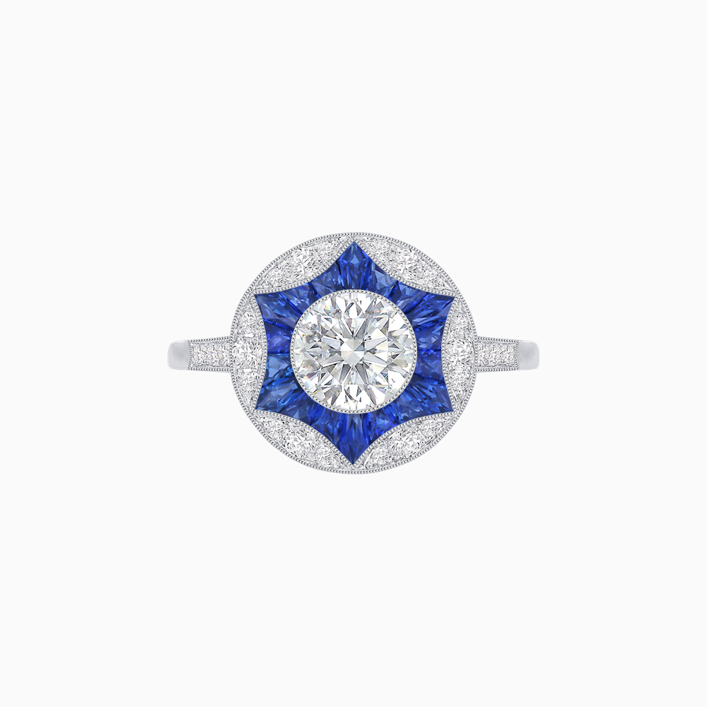 Art Deco Inspired Round Starburst with French-Cut Gemstone Ring