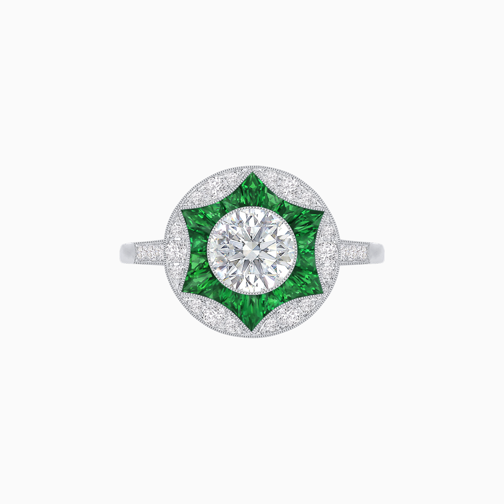 Art Deco Inspired Round Starburst with French-Cut Gemstone Ring