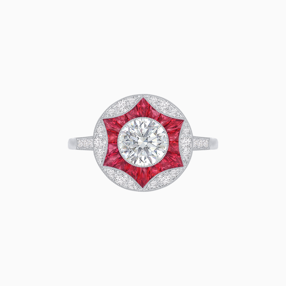 Art Deco Inspired Round Starburst with French-Cut Gemstone Ring