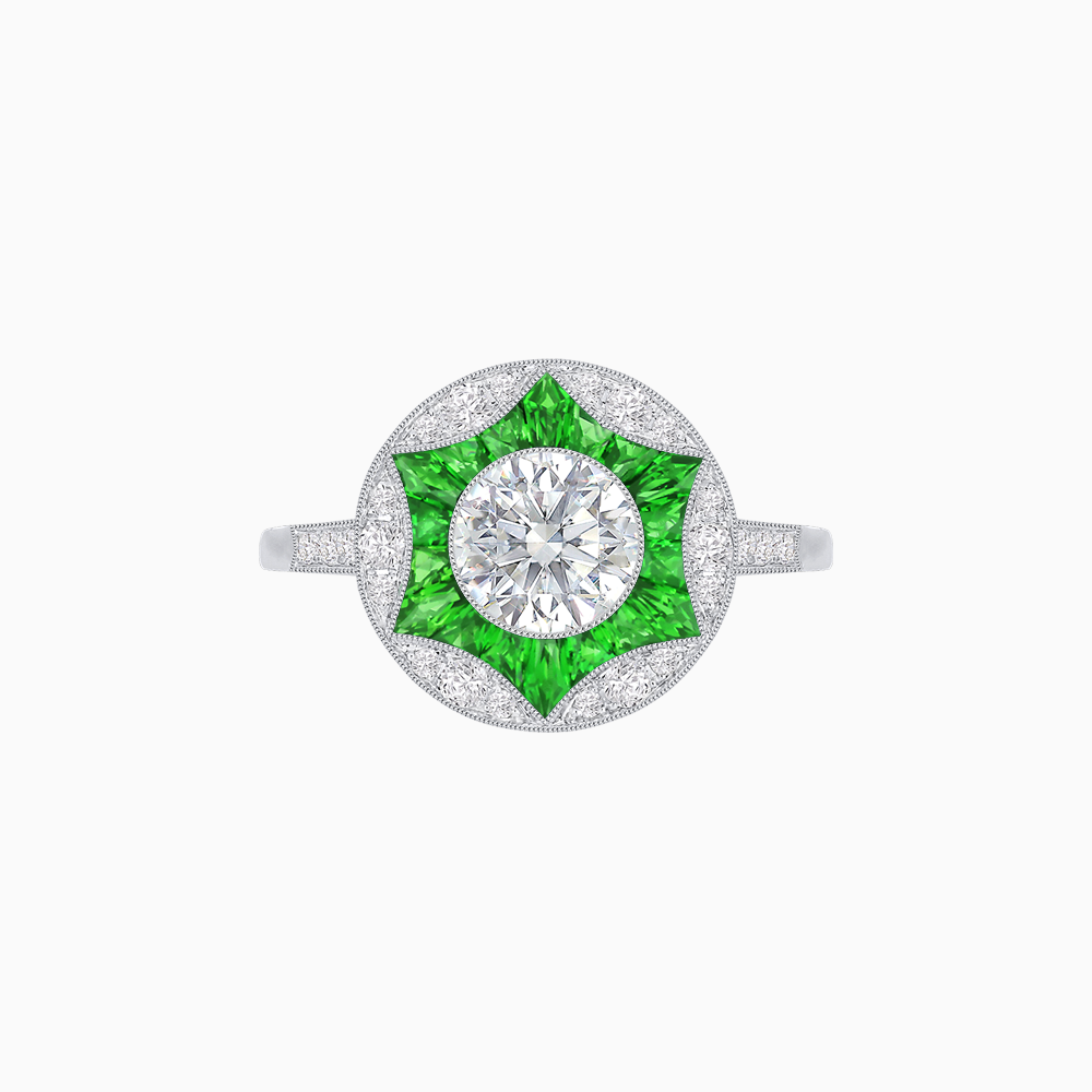Art Deco Inspired Round Starburst with French-Cut Gemstone Ring