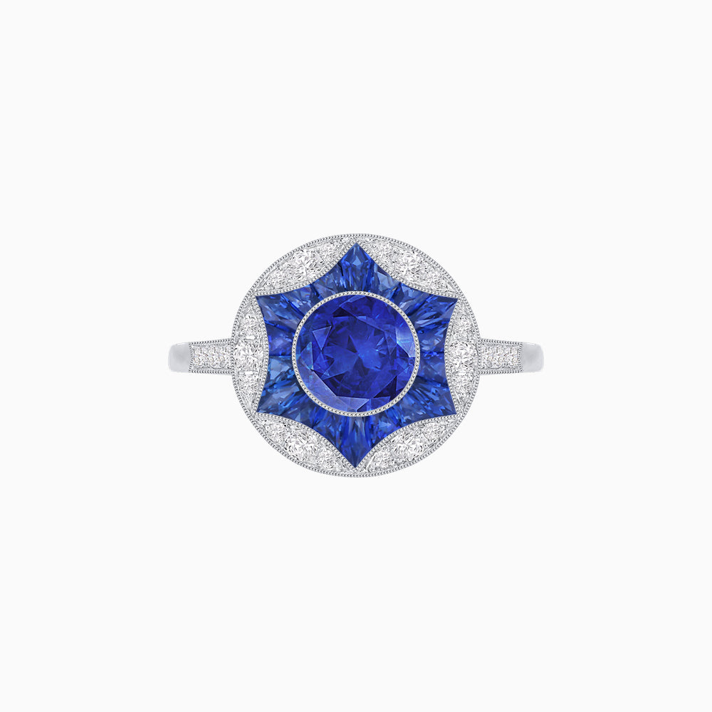 Art Deco Inspired Round Starburst with French-Cut Gemstone Ring