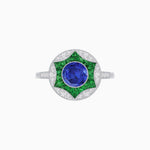 Load image into Gallery viewer, Art Deco Inspired Round Starburst with French-Cut Gemstone Ring