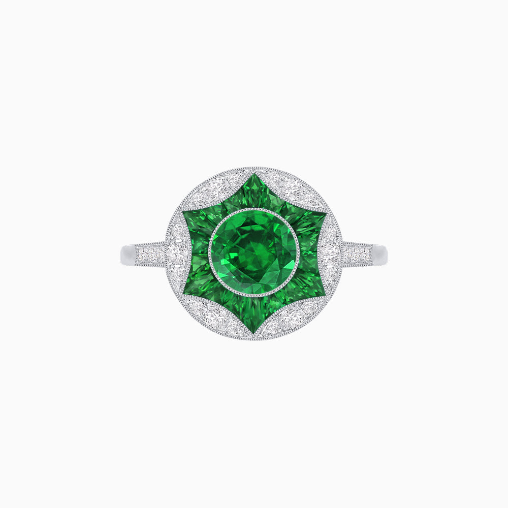 Art Deco Inspired Round Starburst with French-Cut Gemstone Ring