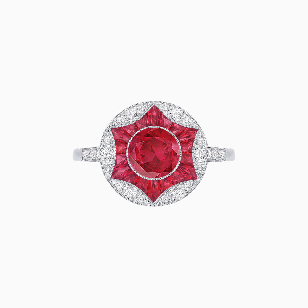 Art Deco Inspired Round Starburst with French-Cut Gemstone Ring