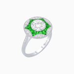 Load image into Gallery viewer, Art Deco Inspired Round Starburst with French-Cut Gemstone Ring