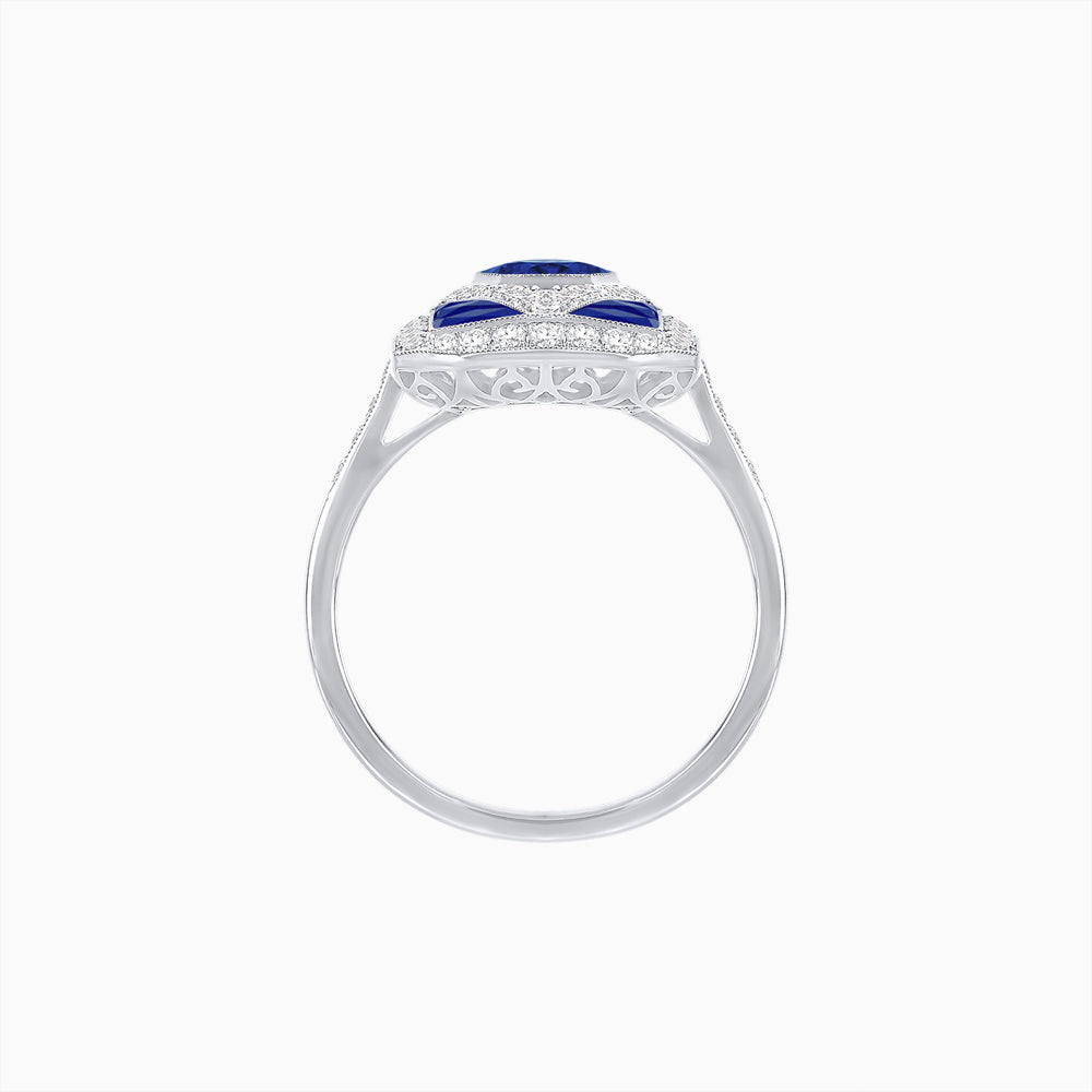 Art Deco Inspired Oval Gemstone Mosaic Diamond Ring