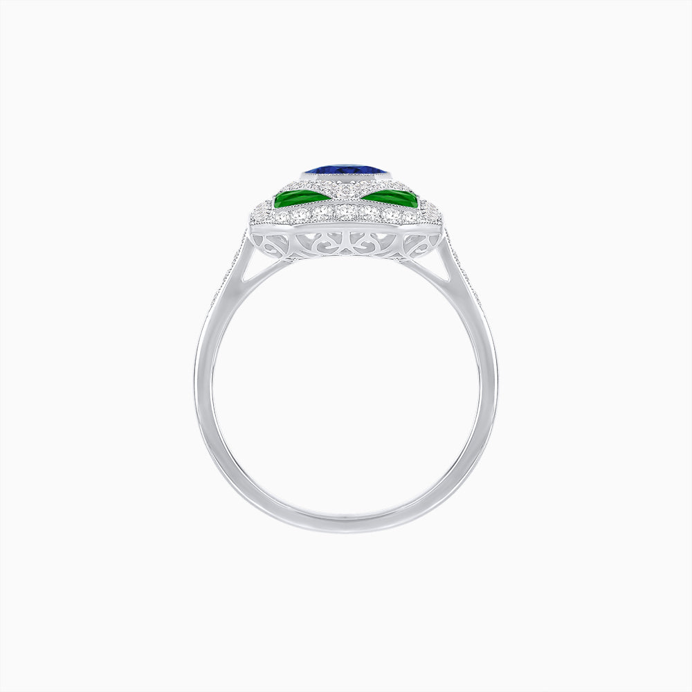 Art Deco Inspired Oval Gemstone Mosaic Diamond Ring