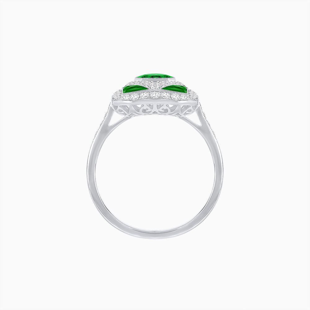 Art Deco Inspired Oval Gemstone Mosaic Diamond Ring