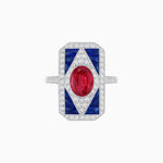 Load image into Gallery viewer, Art Deco Inspired Oval Gemstone Mosaic Diamond Ring