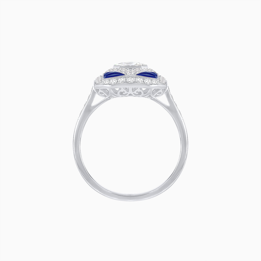 Art Deco Inspired Oval Gemstone Mosaic Diamond Ring