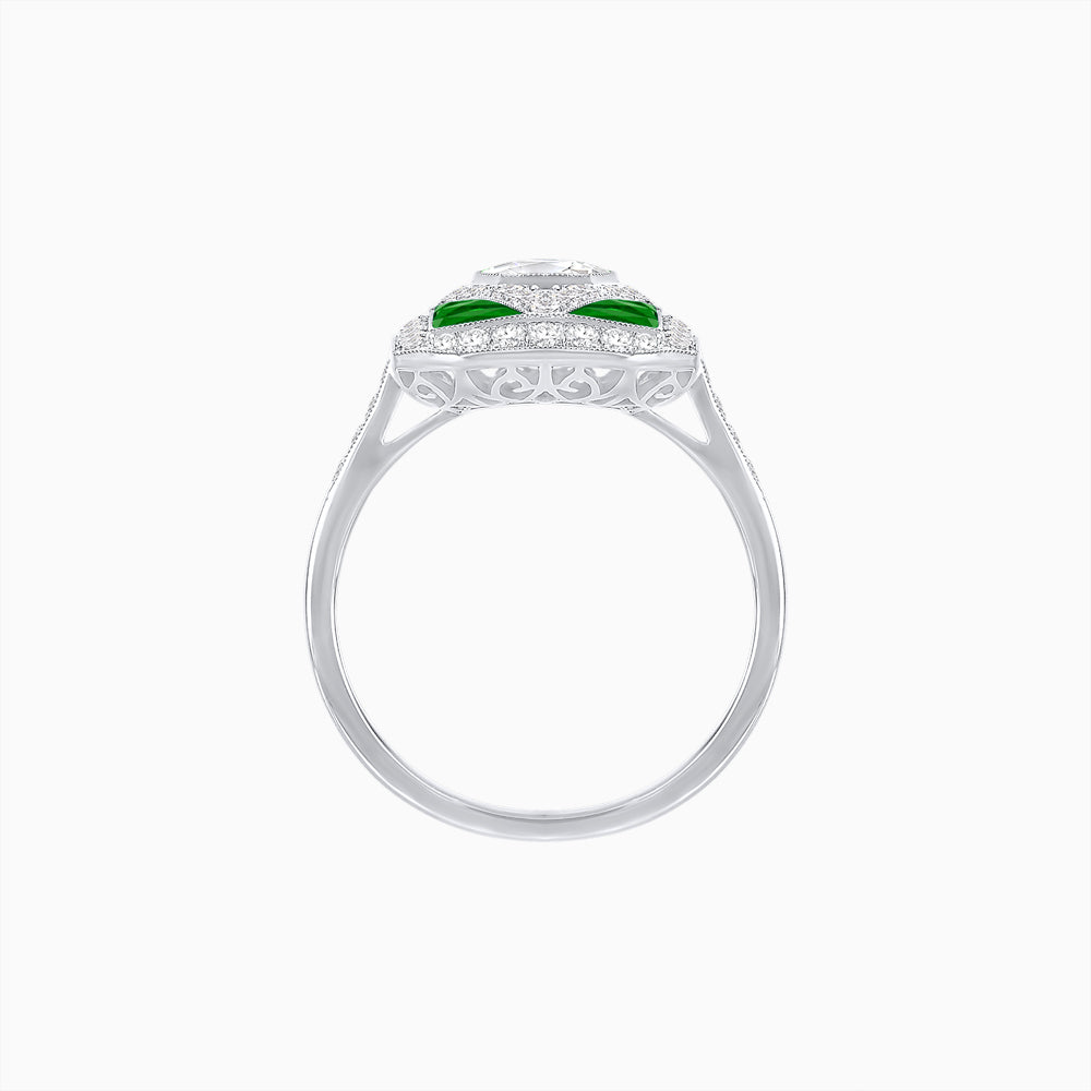 Art Deco Inspired Oval Gemstone Mosaic Diamond Ring