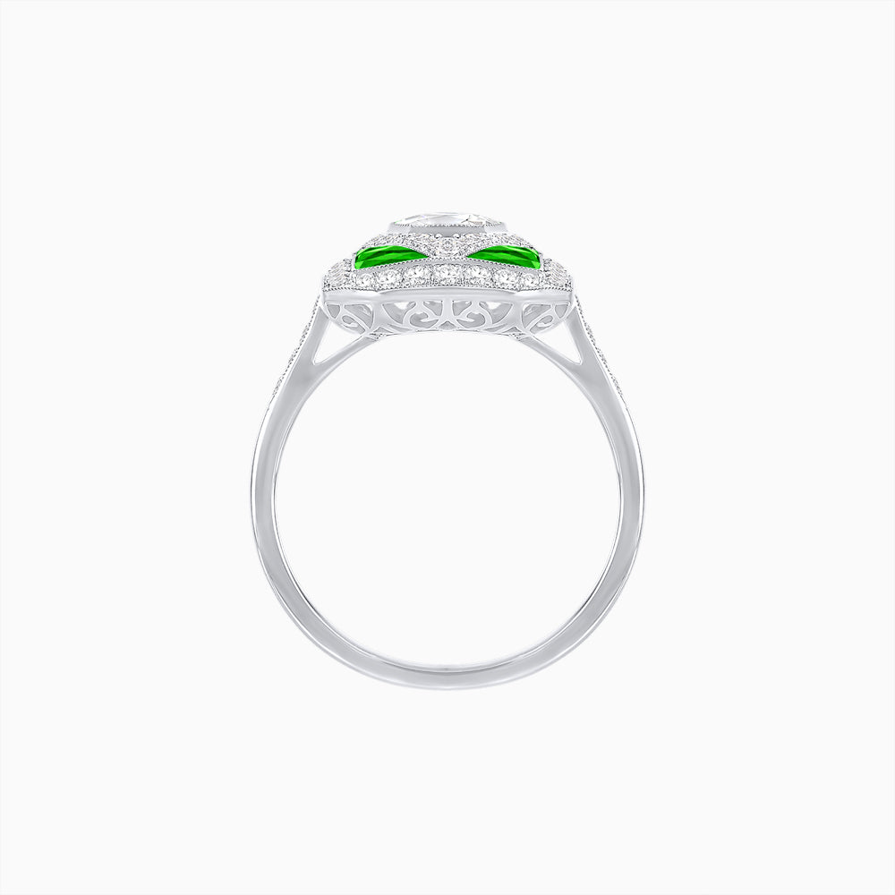 Art Deco Inspired Oval Gemstone Mosaic Diamond Ring