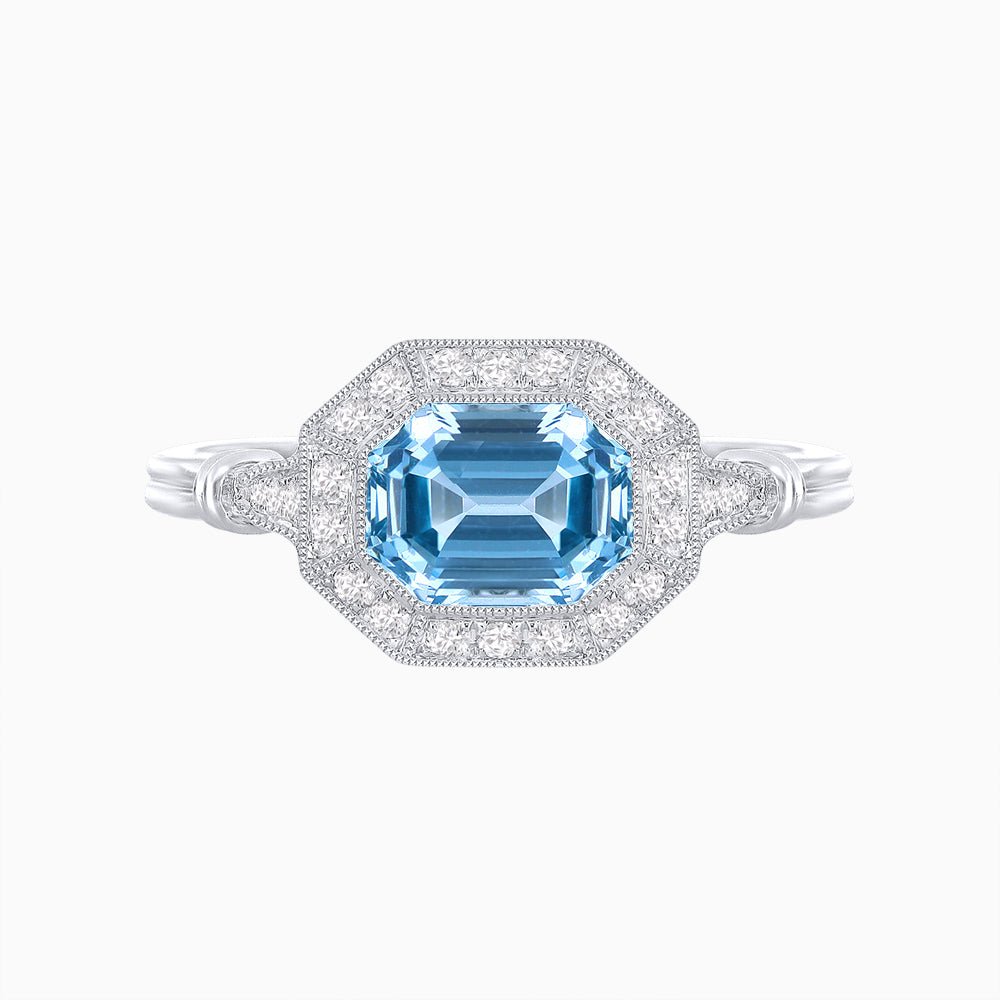 Antique Inspired Aquamarine and Diamond Ring - Shahin Jewelry