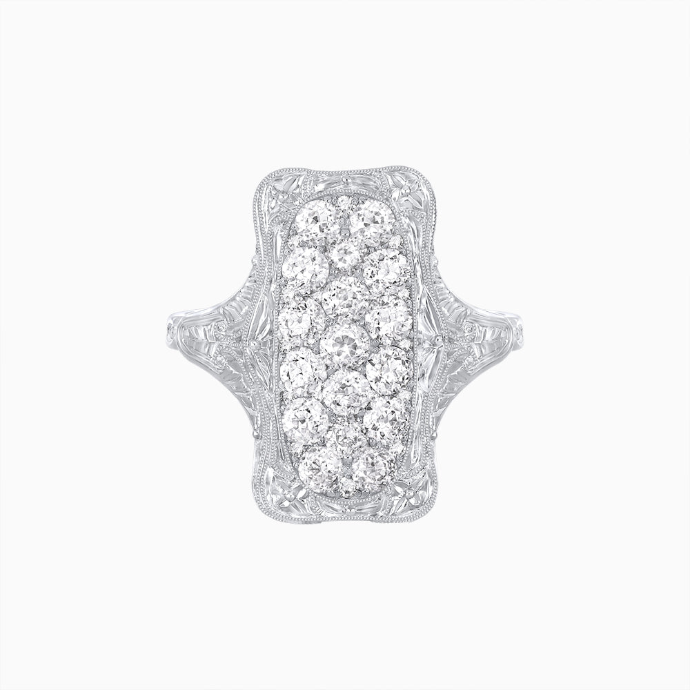 Antique Inspired Elongated Illusion Diamond Cocktail Ring - Shahin Jewelry