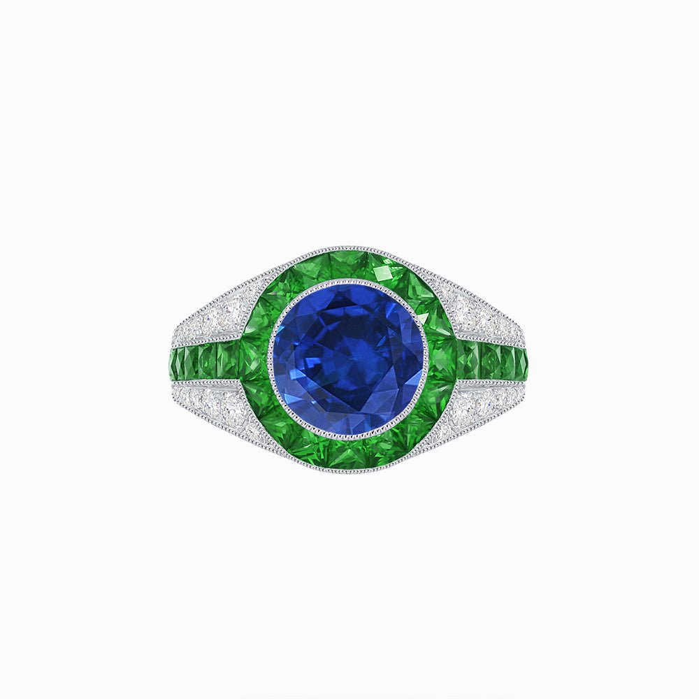 Antique Inspired Engagement Ring with Gemstone - Shahin Jewelry