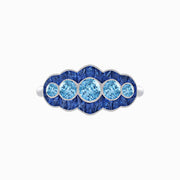 Antique - Inspired Five - Stone Diamond and Blue Sapphire Ring in 18K White Gold - Shahin Jewelry