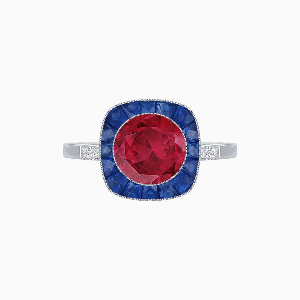 Antique Inspired Gemstone Halo Ring - Shahin Jewelry