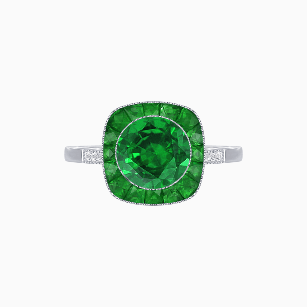 Antique Inspired Gemstone Halo Ring - Shahin Jewelry