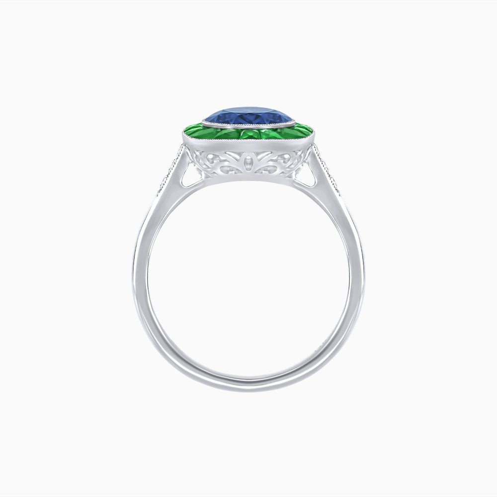 Antique Inspired Gemstone Halo Ring - Shahin Jewelry