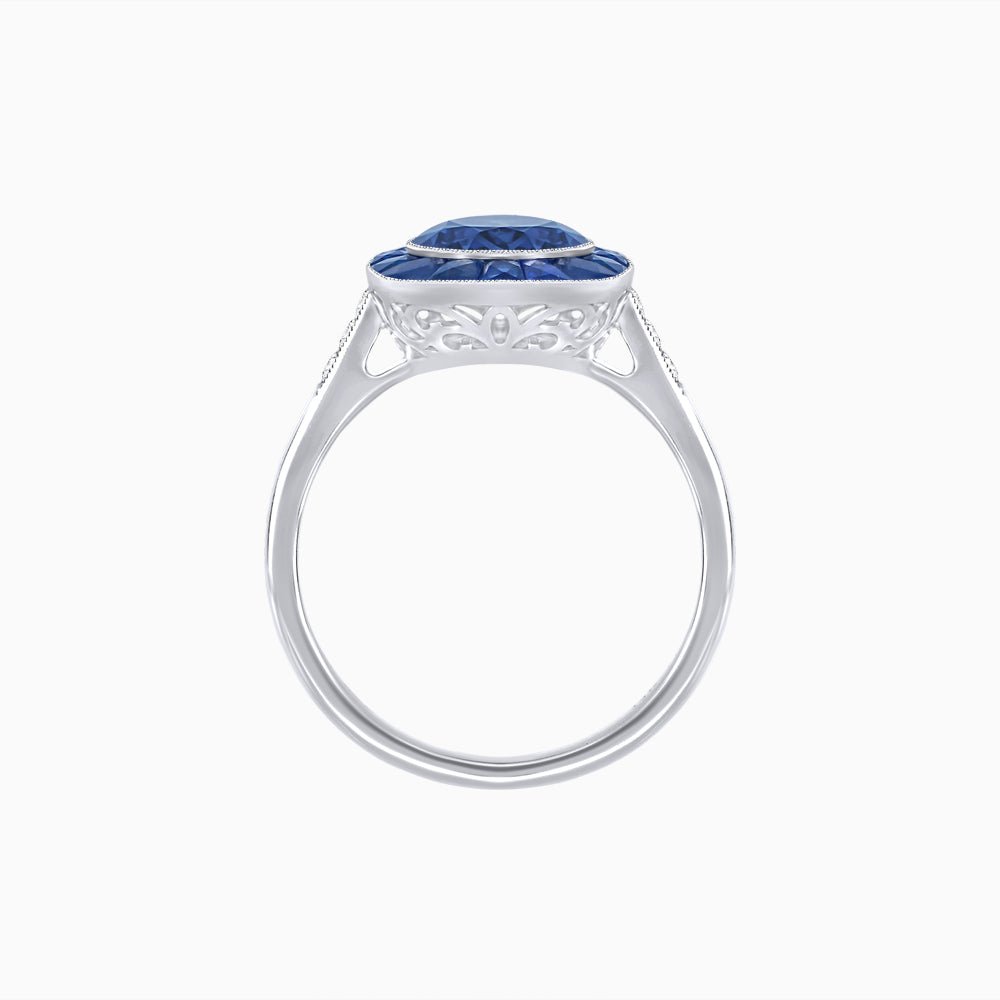 Antique Inspired Gemstone Halo Ring - Shahin Jewelry