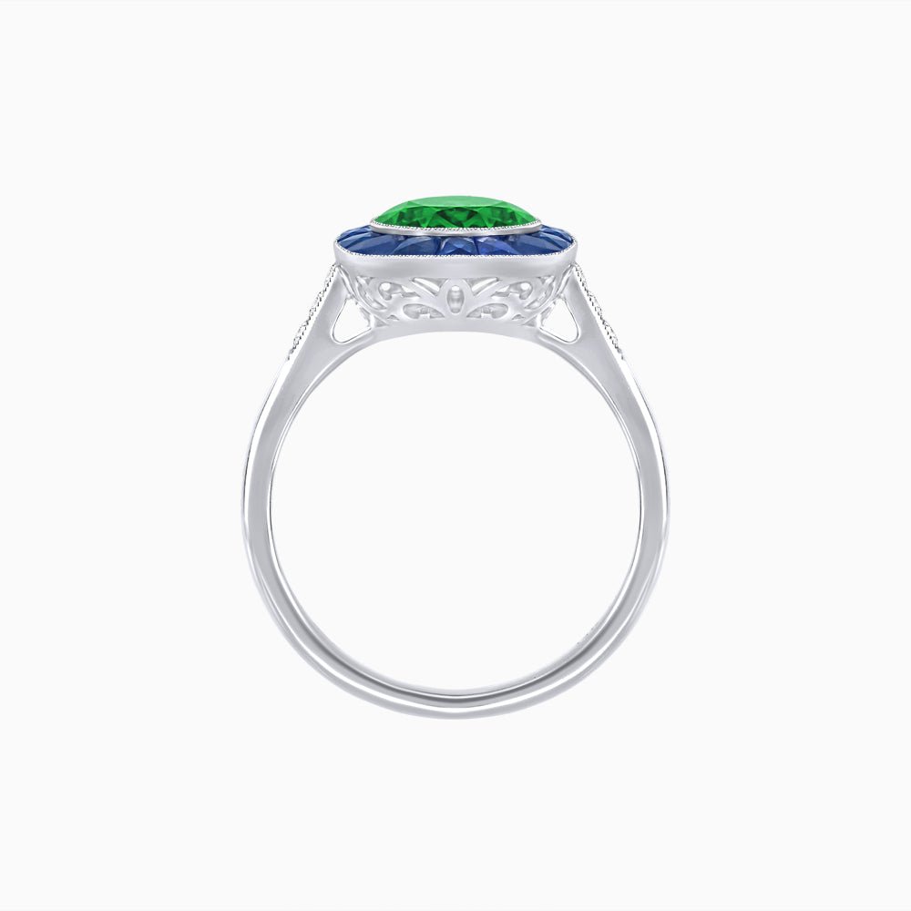 Antique Inspired Gemstone Halo Ring - Shahin Jewelry