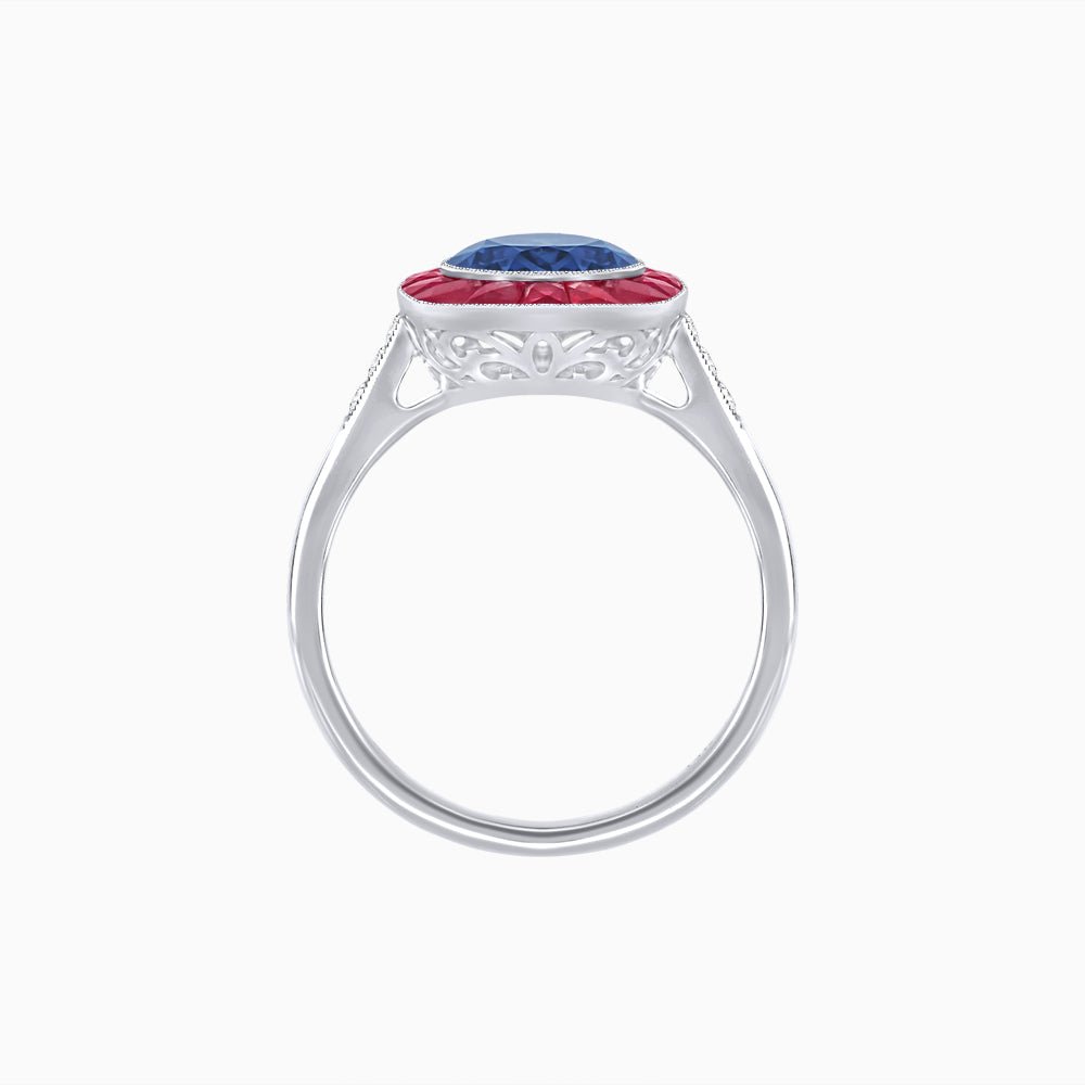 Antique Inspired Gemstone Halo Ring - Shahin Jewelry