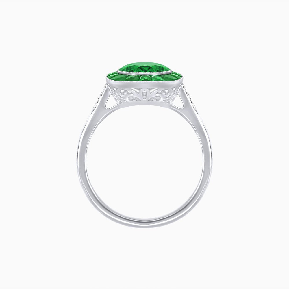 Antique Inspired Gemstone Halo Ring - Shahin Jewelry