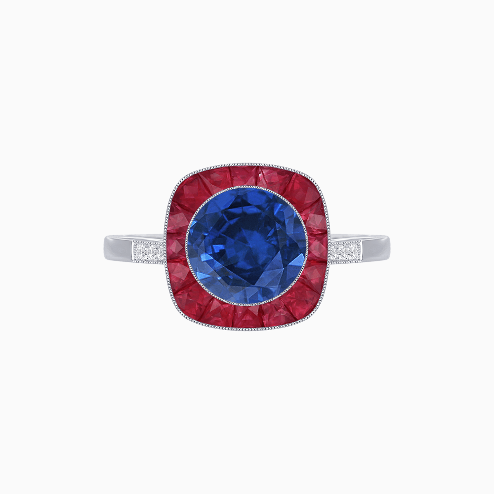 Antique Inspired Gemstone Halo Ring - Shahin Jewelry