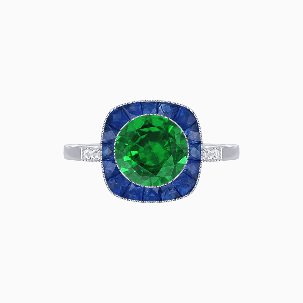 Antique Inspired Gemstone Halo Ring - Shahin Jewelry