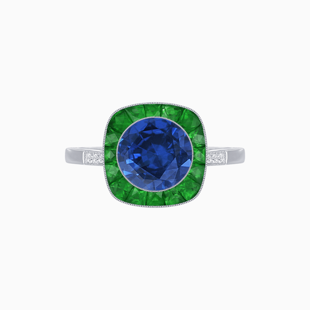Antique Inspired Gemstone Halo Ring - Shahin Jewelry