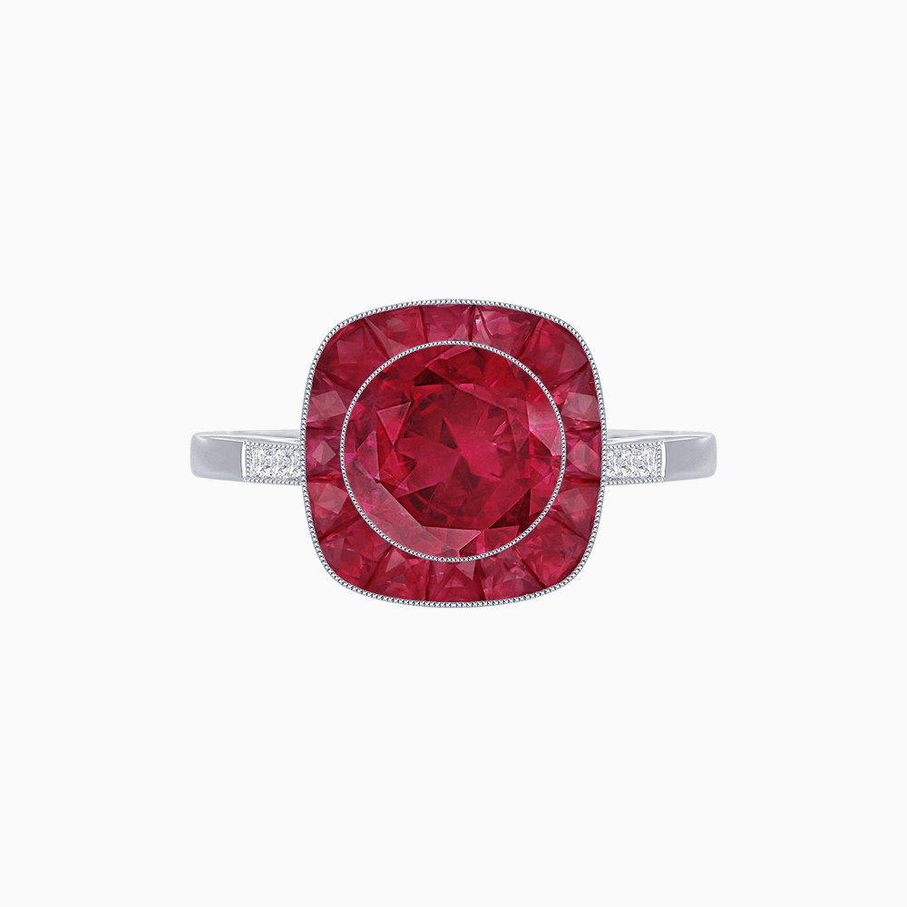Antique Inspired Gemstone Halo Ring - Shahin Jewelry