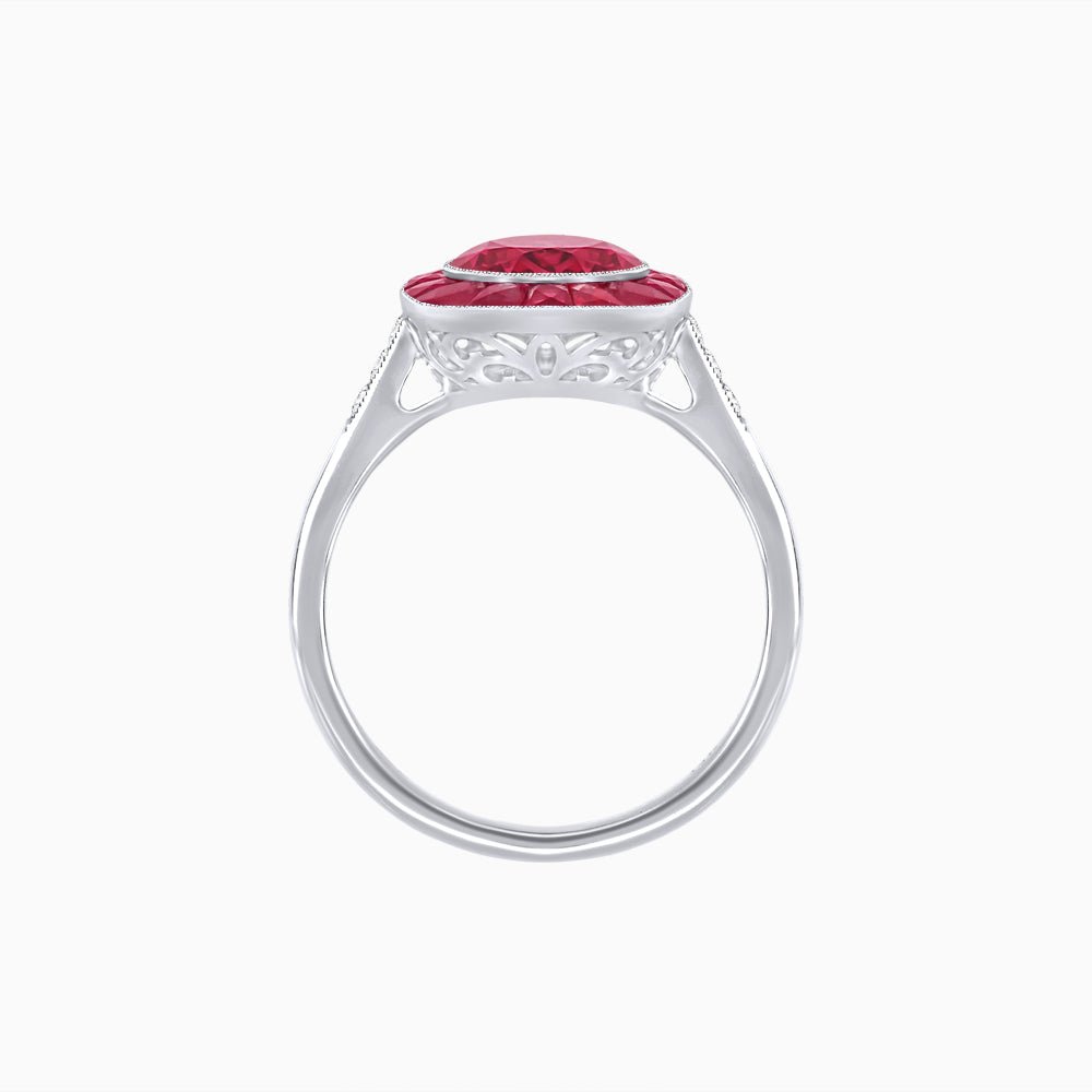 Antique Inspired Gemstone Halo Ring - Shahin Jewelry