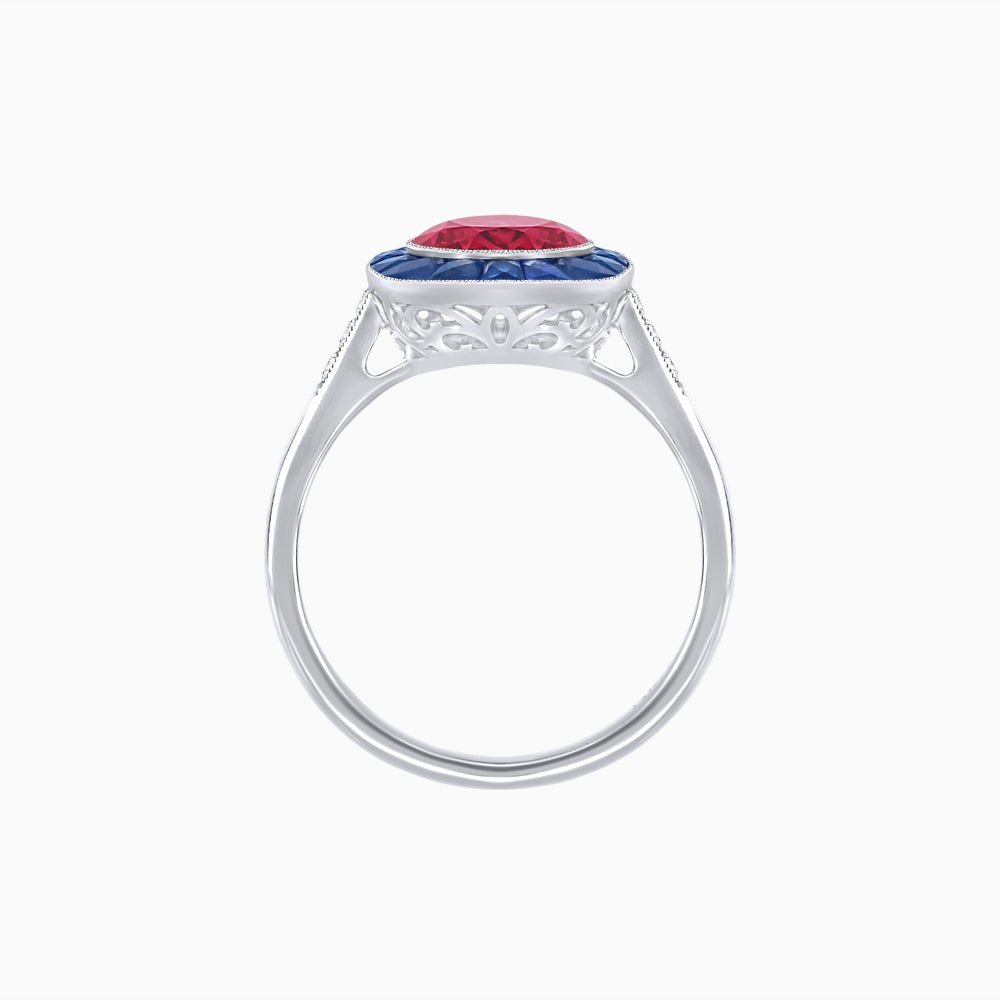 Antique Inspired Gemstone Halo Ring - Shahin Jewelry