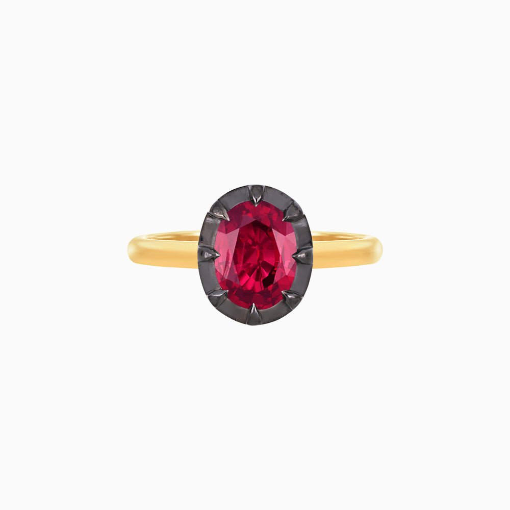 Antique Inspired Georgian Style Two-Tone Oval Solitaire Ring - Shahin Jewelry