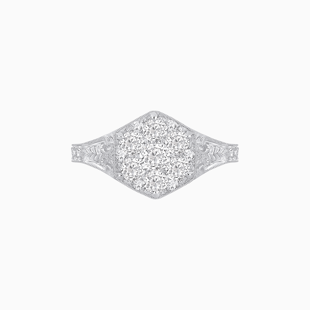 Antique Inspired Hexagonal Illusion Cluster Ring with Hand Engraving - Shahin Jewelry