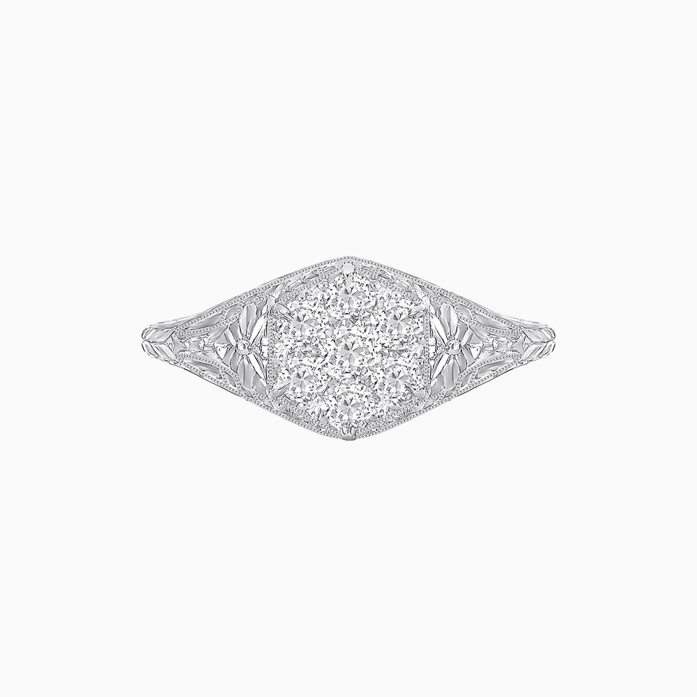 Antique Inspired Hexagonal Illusion Cluster Ring with Openwork - Shahin Jewelry