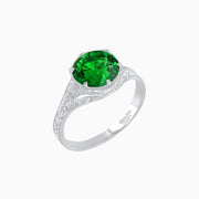 Antique Inspired Hexagonal Round Center Mounting Ring with Hand Engraving - Shahin Jewelry