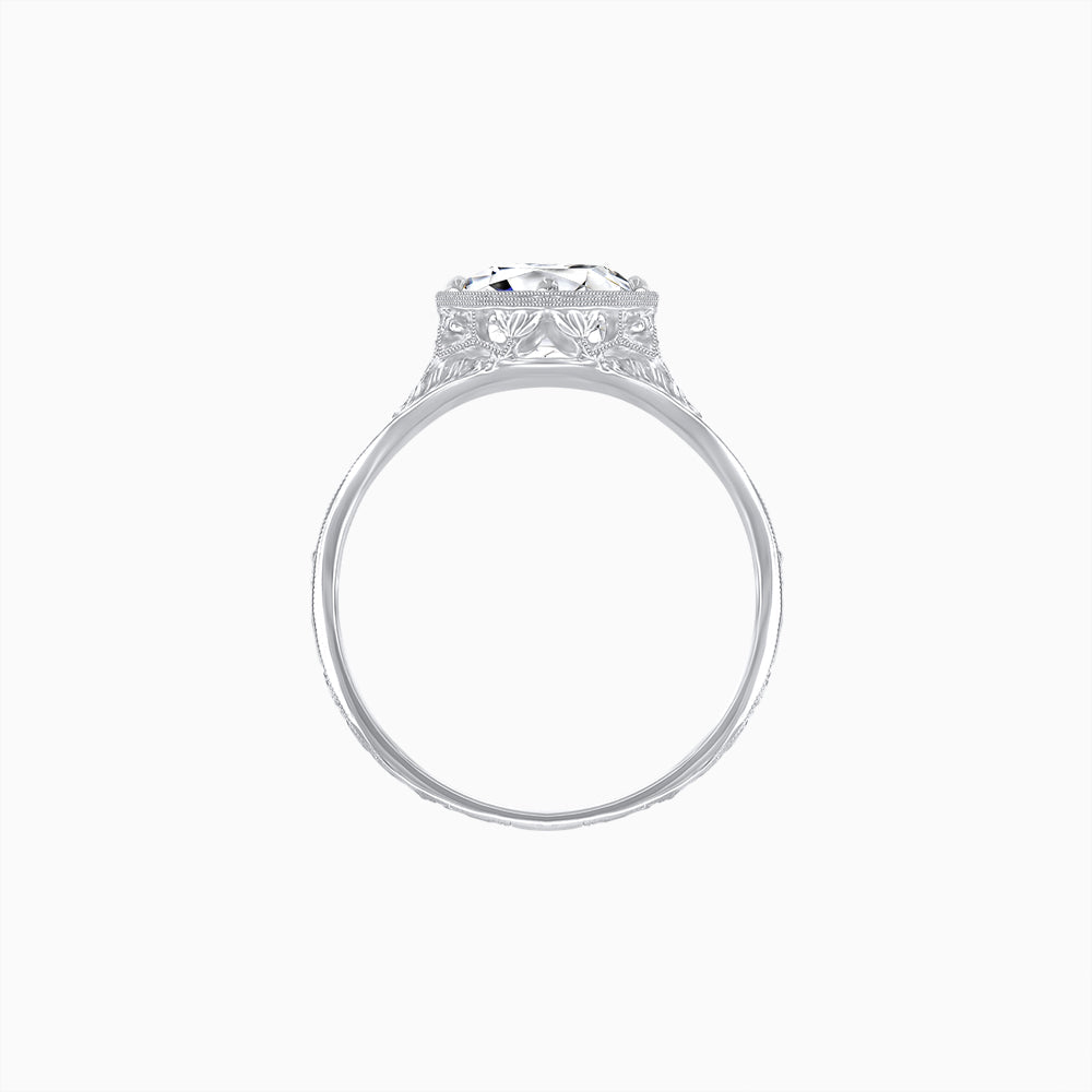 Antique Inspired Hexagonal Round Center Mounting Ring with Hand Engraving - Shahin Jewelry