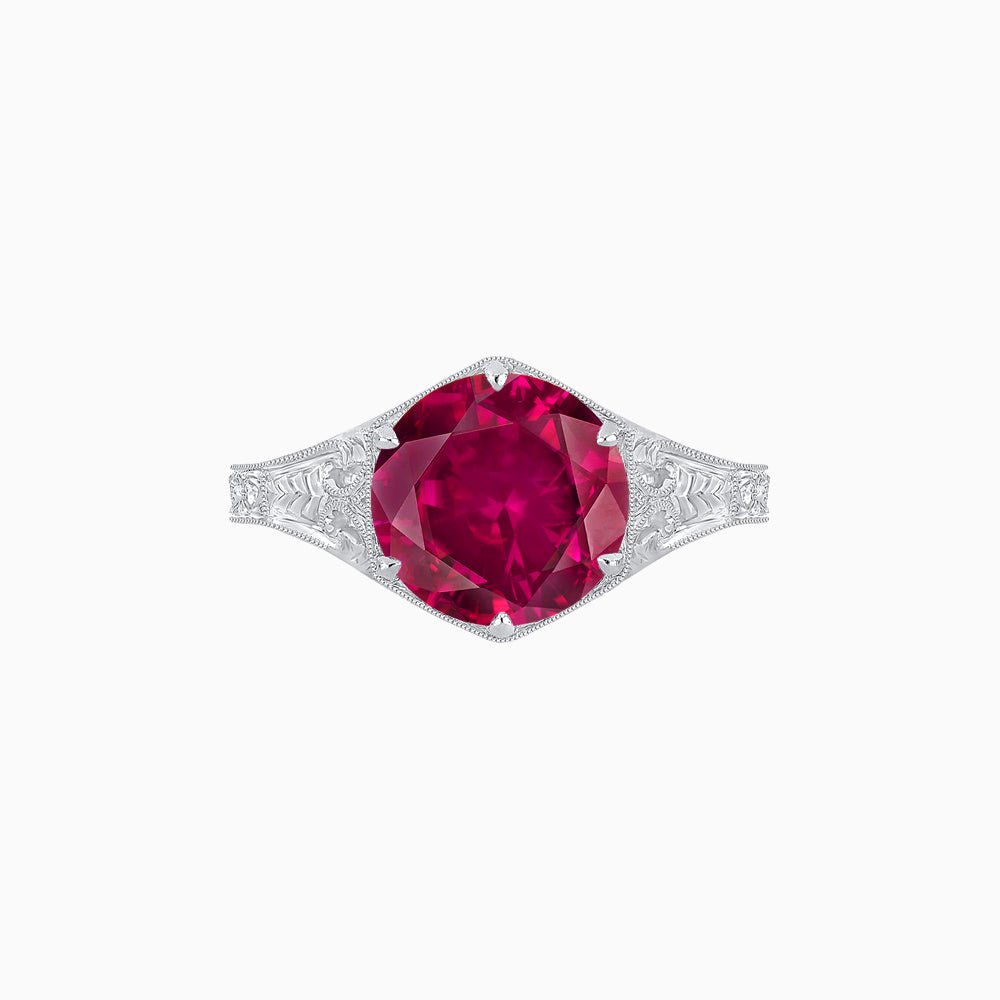 Antique Inspired Hexagonal Round Center Mounting Ring with Hand Engraving - Shahin Jewelry