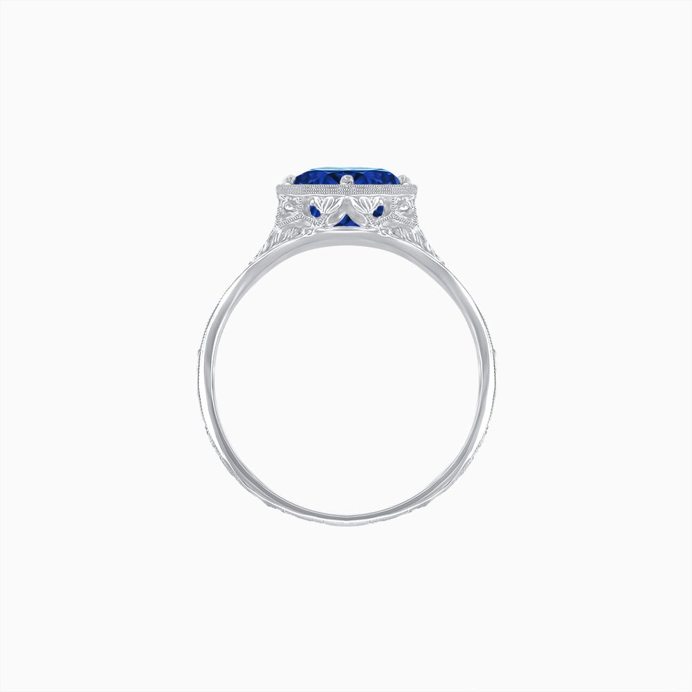 Antique Inspired Hexagonal Round Center Mounting Ring with Hand Engraving - Shahin Jewelry
