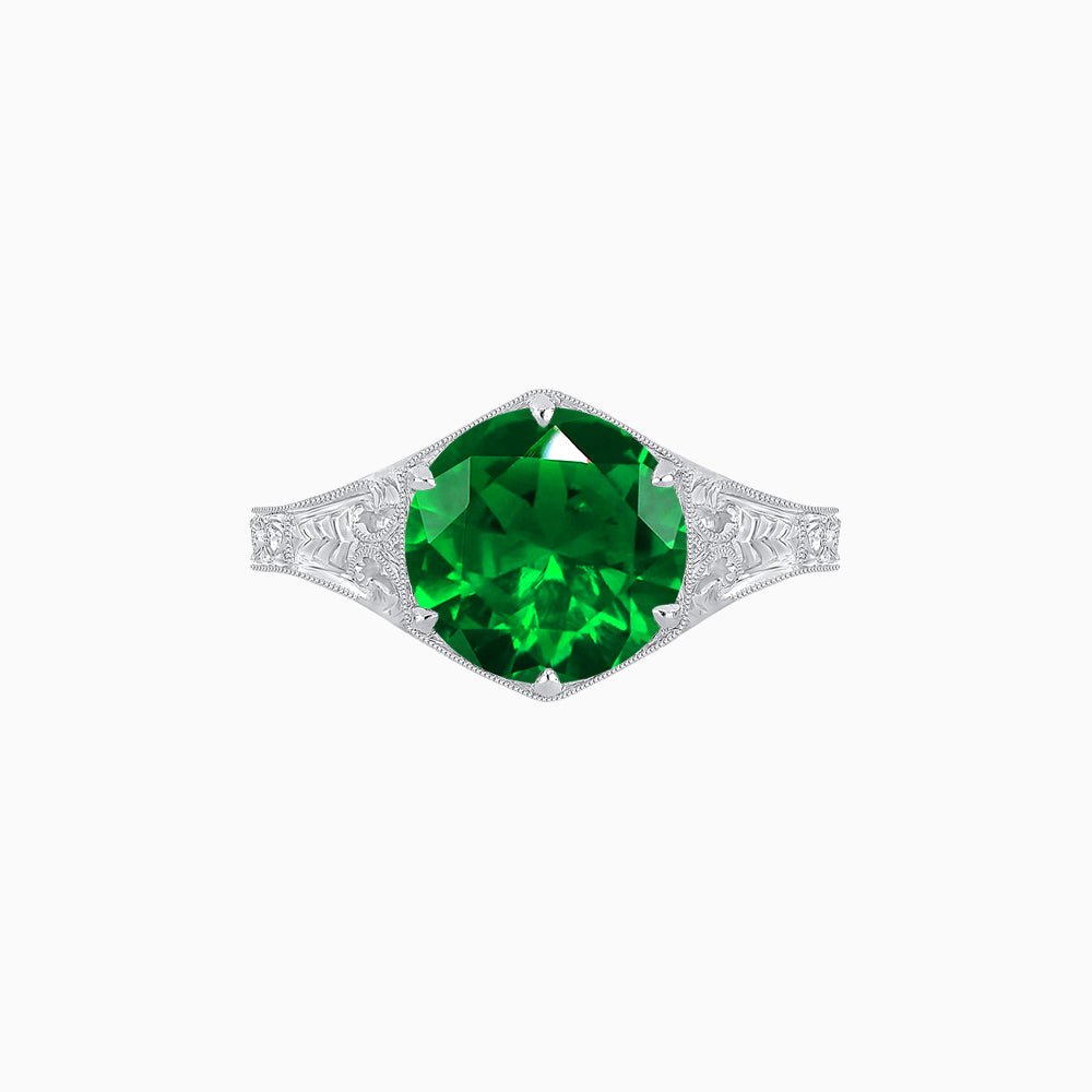 Antique Inspired Hexagonal Round Center Mounting Ring with Hand Engraving - Shahin Jewelry