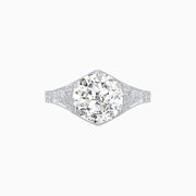 Antique Inspired Hexagonal Round Center Mounting Ring with Hand Engraving - Shahin Jewelry