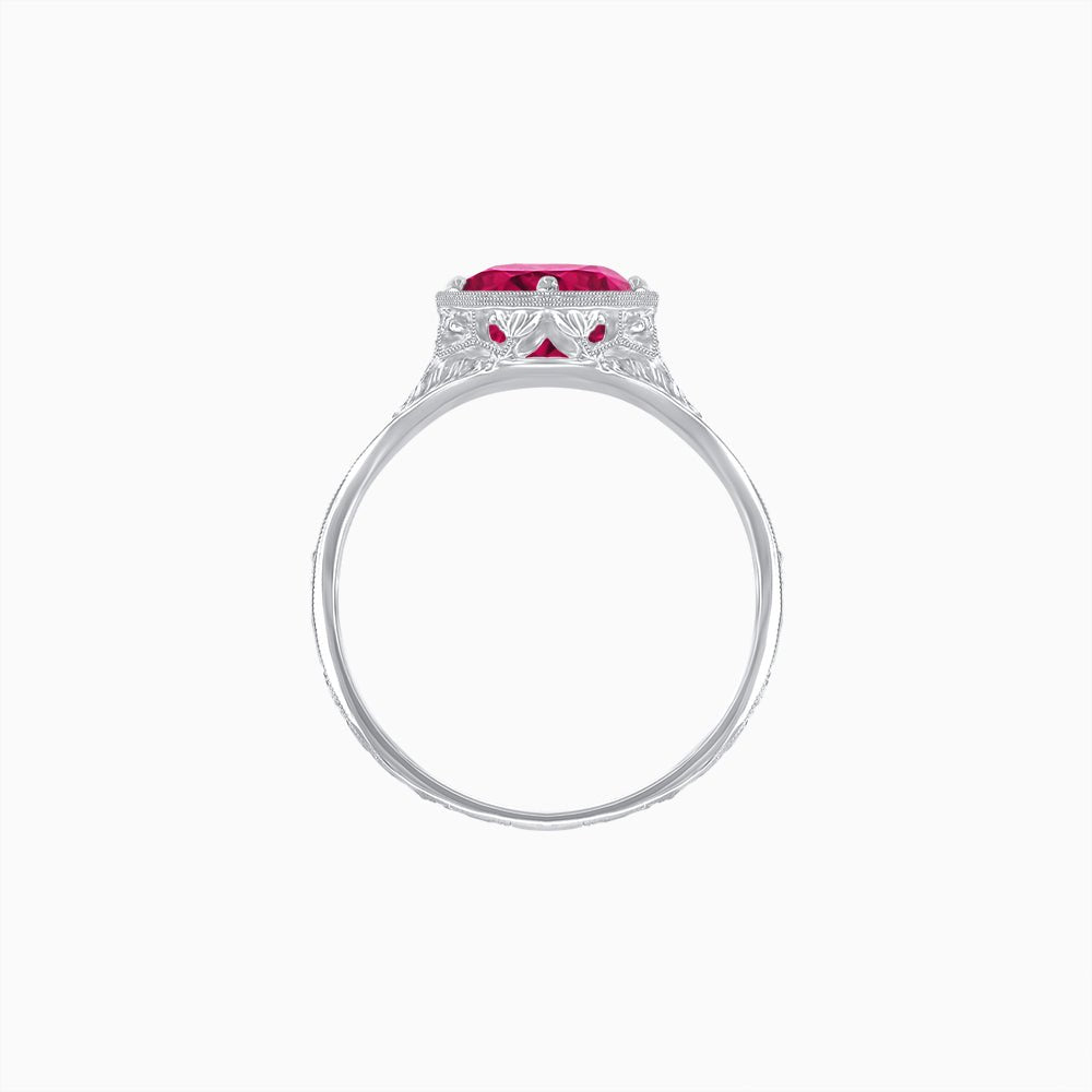 Antique Inspired Hexagonal Round Center Mounting Ring with Hand Engraving - Shahin Jewelry