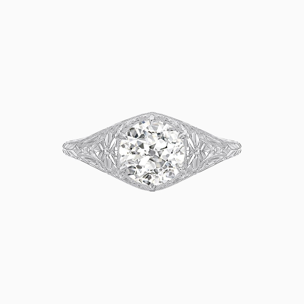 Antique Inspired Hexagonal Round Center Mounting Ring with Openwork - Shahin Jewelry